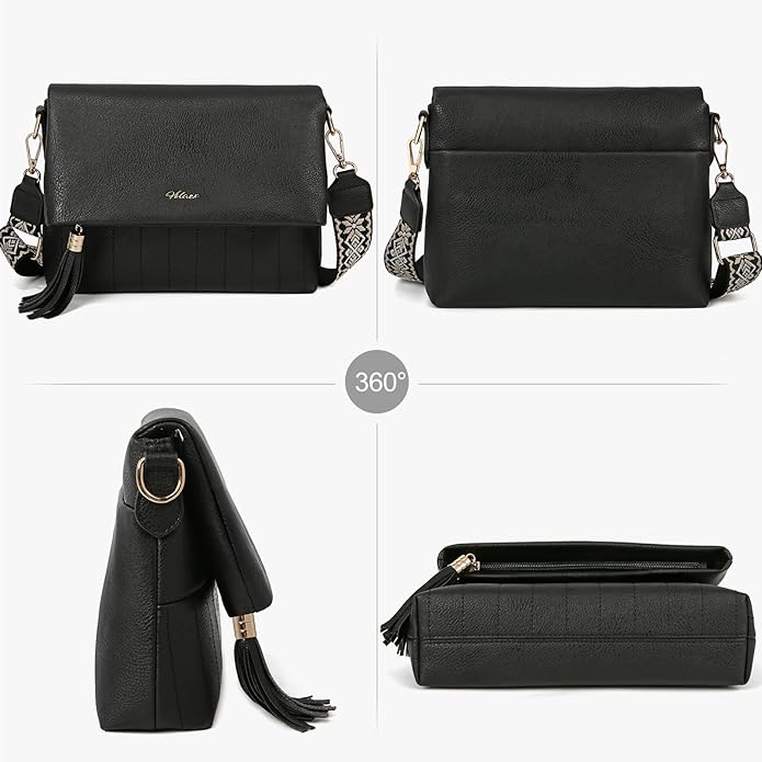 Women's Leather Crossbody Bags Anti Theft Purses RFID Blocking Handbags Trendy Travel Adjustable Strap Tassel
