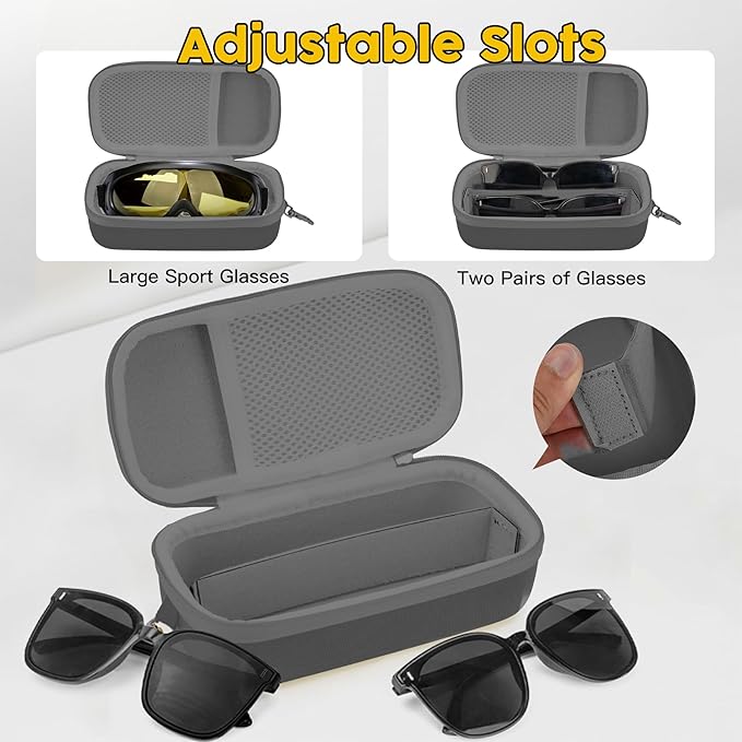 Double Eyeglasses Case,Hard Shell Glasses Case Travel Sunglasses Organizer with Adjustable Slot & Clip for Men Women