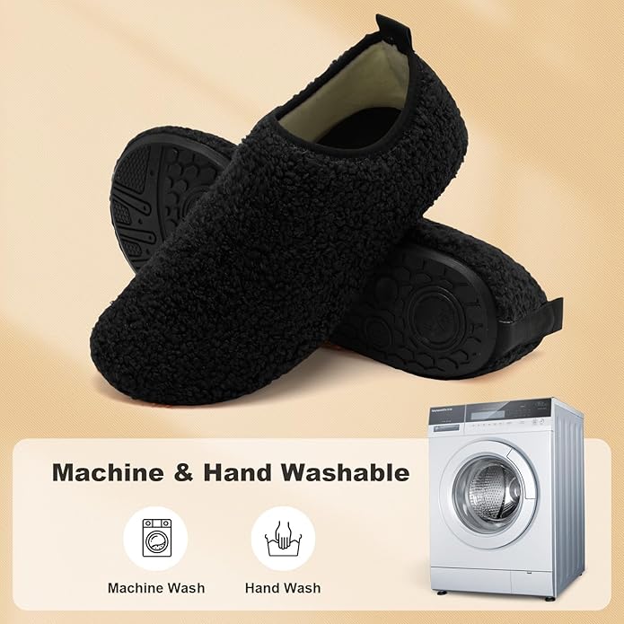 QFH Womens & Mens Cozy House Slippers - Portable Travel Shoes with Flexible Rubber Sole & Soft Velvet Lining