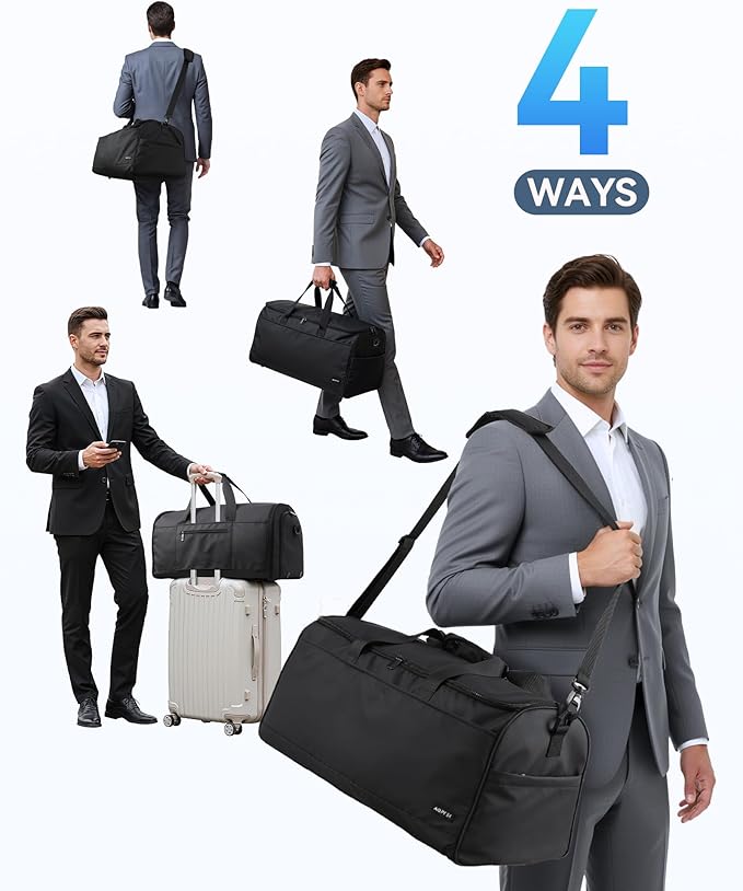 Convertible Travel Garment Bag, Carry on Garment Duffel Bag, 2 in 1 Hanging Dress Suitcase Suit Travel Bags for Business Trips with Shoe Compartment & Multiple Pockets, AGPTEK (Black)