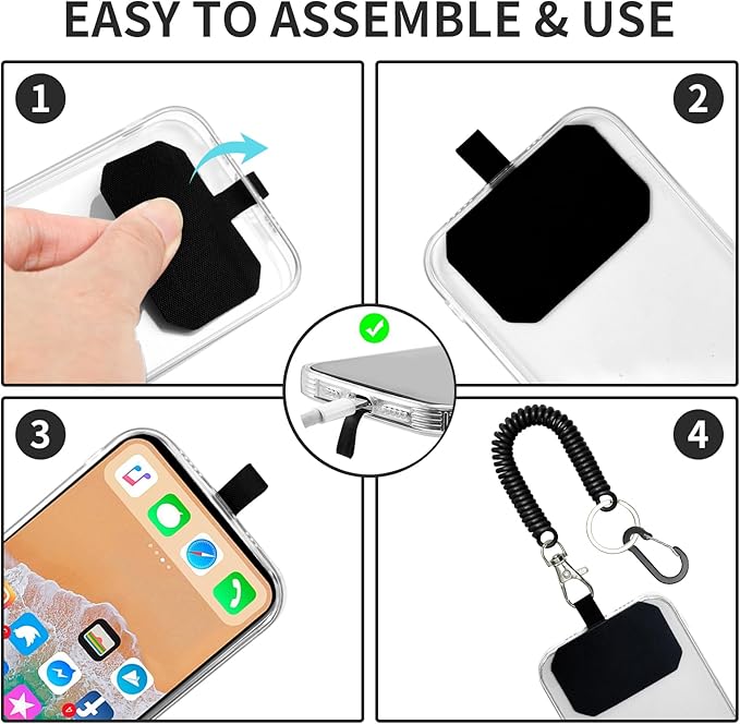 Phone Tether Lanyard Anti Theft Strap with Carabiner - Anti-Drop Outdoor Accessory for Skiing, Hiking, Cycling, Fishing & Climbing - Fit Most Cell Phones (Black+Black)