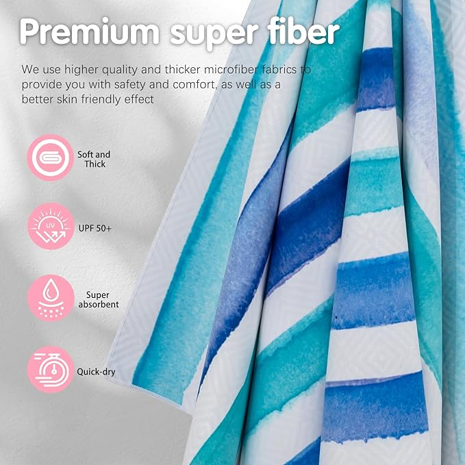 PY SUPER MODE 2 Pack Beach Towel - 75 x 35 inches Quick Dry Microfiber Beach Towels Oversized, Lightweight Soft and Absorbent Suitable for Swimming Pool Camping for Kids & Adults