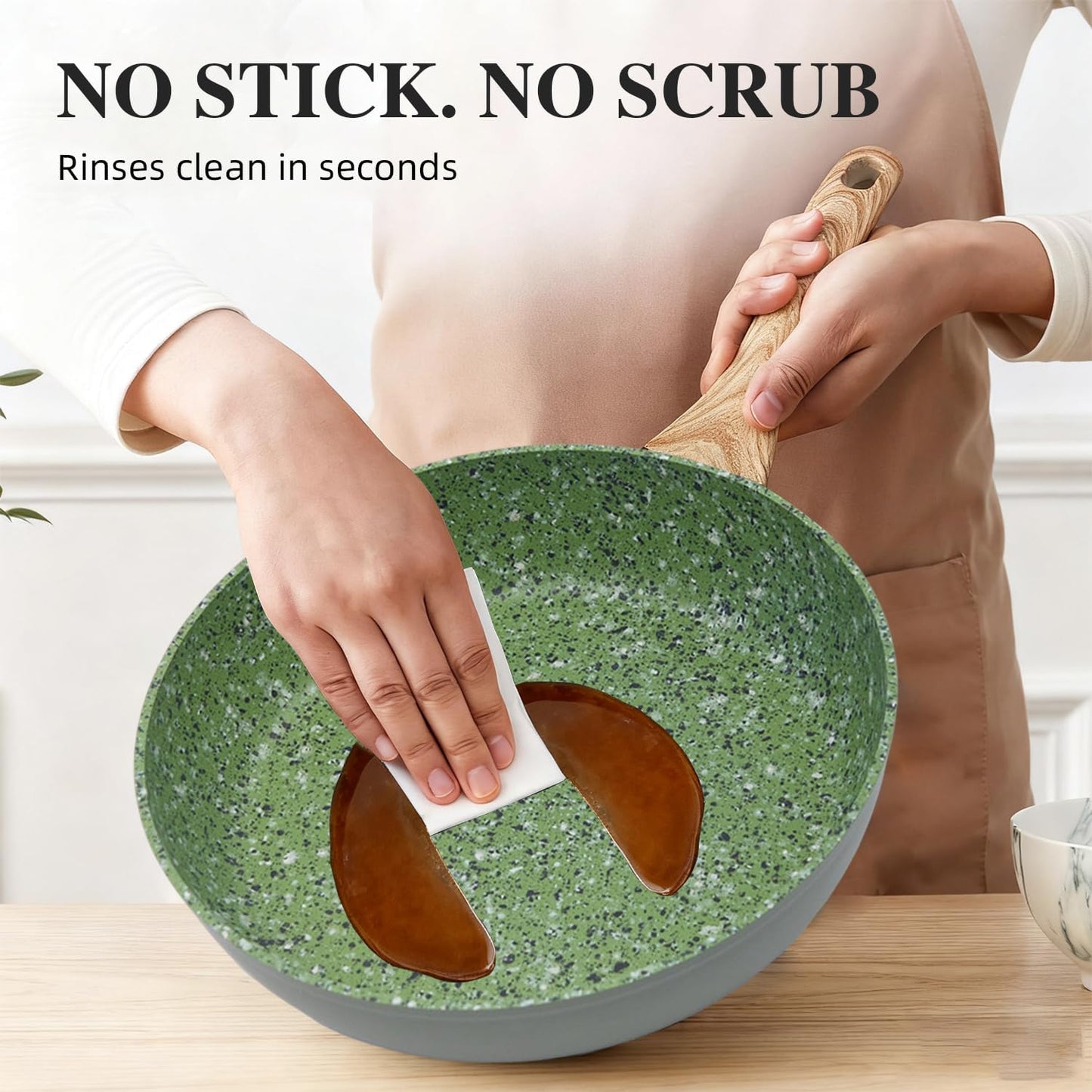 Nonstick Cookware Set, 2-Piece Non-Toxic Coated 8.5 Inch Frying Pan & Saucepan with Lid, PFOA Free Dishwasher Safe, Induction Compatible, Beginner Kitchen Pots and Pans Set, Green