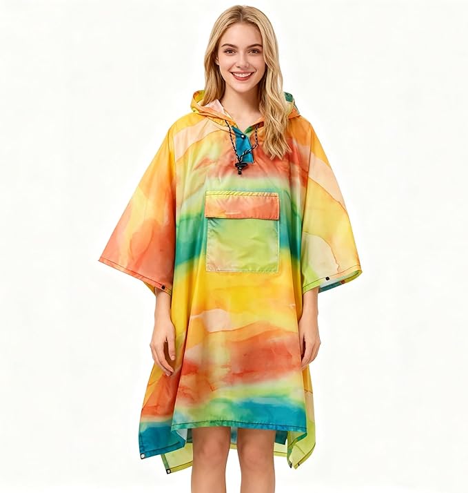 Hooded Rain Poncho for Adults - Waterproof Rain Coat and Lightweight Jacket 3-in-1 Multi-Function with Pockets