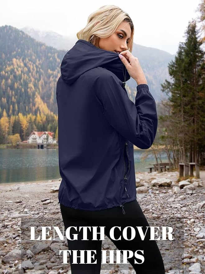 PITINAN Lightweight Rain Jacket Women Packable Wind Breaker Light Rain Jacket Women Waterproof Travel Raincoat S-XXL