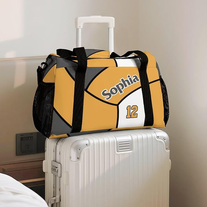 Custom Volleyball Gold Duffel Bag with Name Personalized Travel Bags Sport Gym Bag Carry On Weekender Bags for Men Women