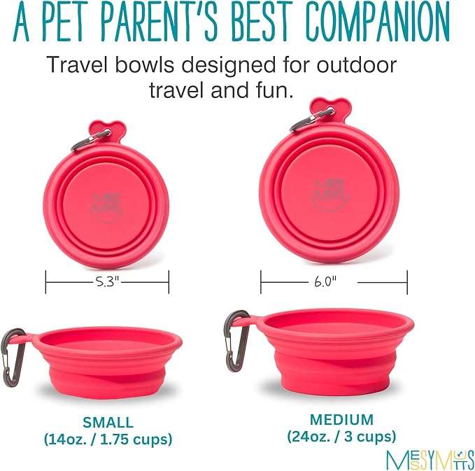Messy Mutts Silicone Collapsible Bowl | Pet Travel Necessity | Portable Water or Food Dish | Pop Up Watering Bowl | Camping, Hiking, Walking Accessory | Large, 3 Cups | Watermelon