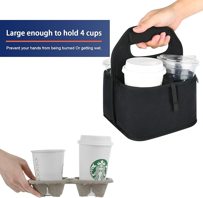 Beautyflier Reusable Insulated Coffee Cup Carrier, Portable Drink Holder with Handle Organizer Tote Bag for Hot & Cold Drinks