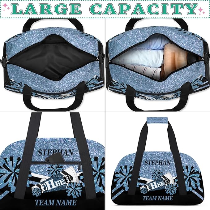 Cheer-Bag Personalized Cheer-Gifts for Girls Cheerleading Bag with Name for Gym Duffel Bag Blue Glitter Print
