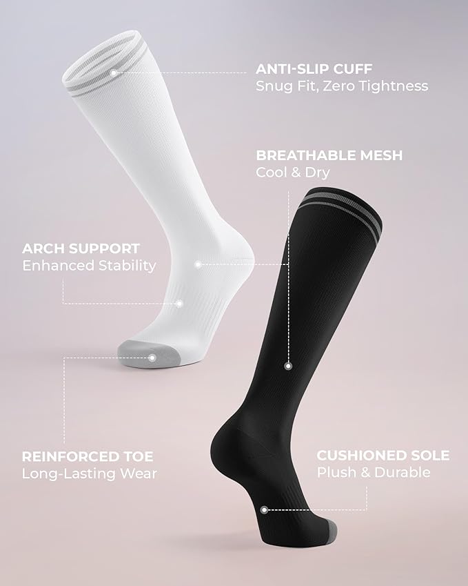 FITRELL 4 Pairs Compression Socks for Women & Men, 15-20mmHg Circulation Support for Athletic Travel Daily Wear
