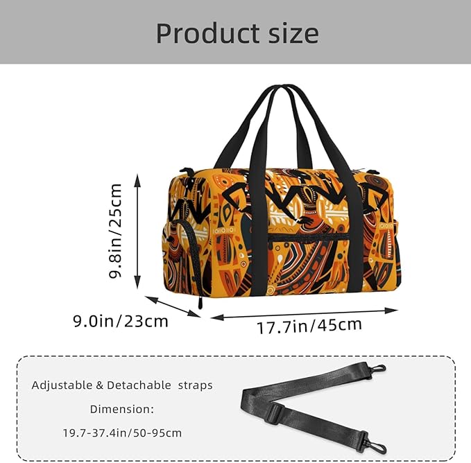 Sports Gym Bag Dancing African Black Women Ethnic Travel Duffel Bag With Shoe Compartment Shoulder Strap, Lightweight Water-Resistant Weekend Overnight Totes For Women Men
