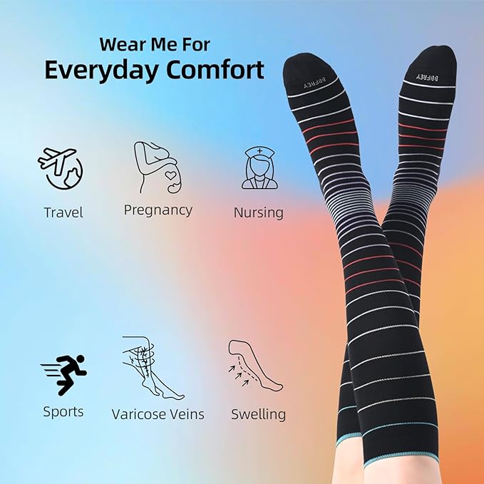 Soft Cotton Compression Socks for Women Men 20-30mmHg - Knee High Support for Circulation, Nurses, Pregnancy, Travel