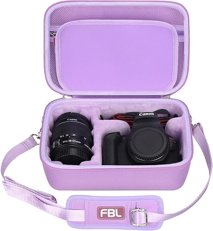 FBLFOBELI EVA Travel Storage Case for Canon EOS Rebel T7 / T8i / T5 / R50 / R100 DSLR Camera with 18-55mm Lens, Camera Protective Waterproof Carrying Bag (Case Only) (Purple)