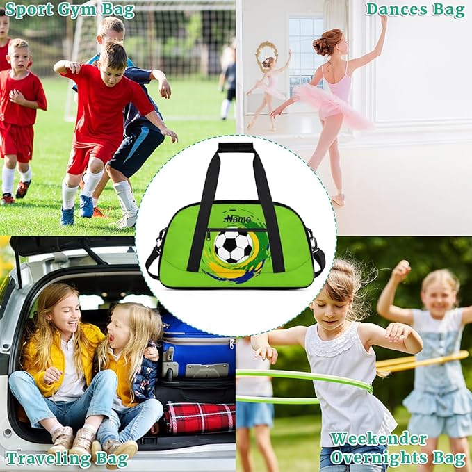 Custom Name Graffiti Soccer Green Boys Gym Travel Duffle Bag， Personalized Sports Bag for Overnight, Weekender, Carry On，18.9 * 8.7 * 10.6 in