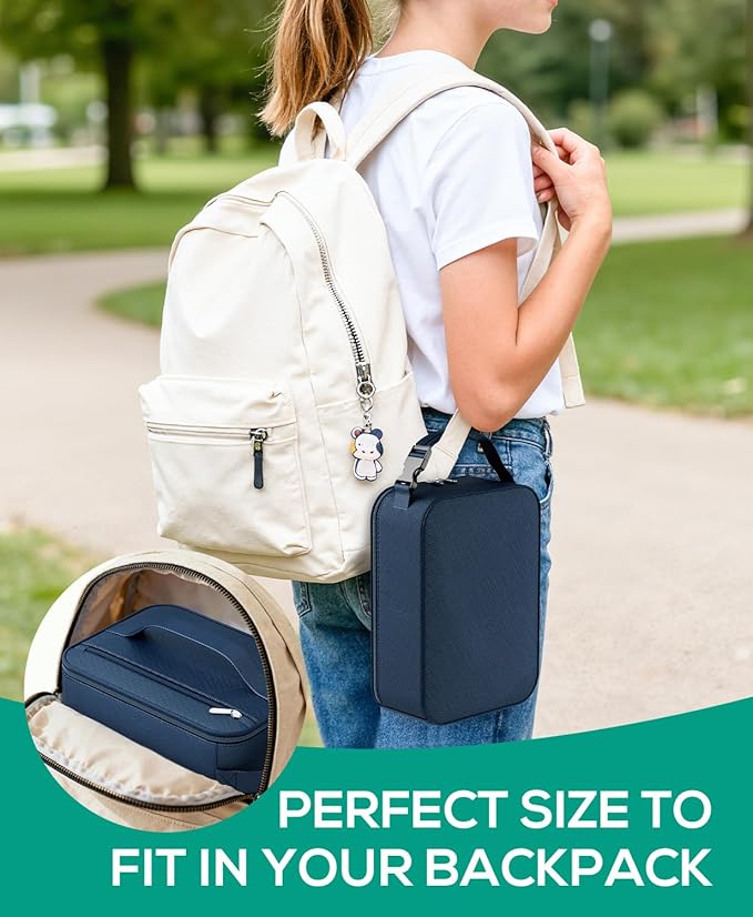 HowFly Small Lunch Bag - Insulated Lunch Box Bag for Women Men - Portable Thermal Reusable Meal Cooler Bags with Buckle Handle for Work School - Navy Blue