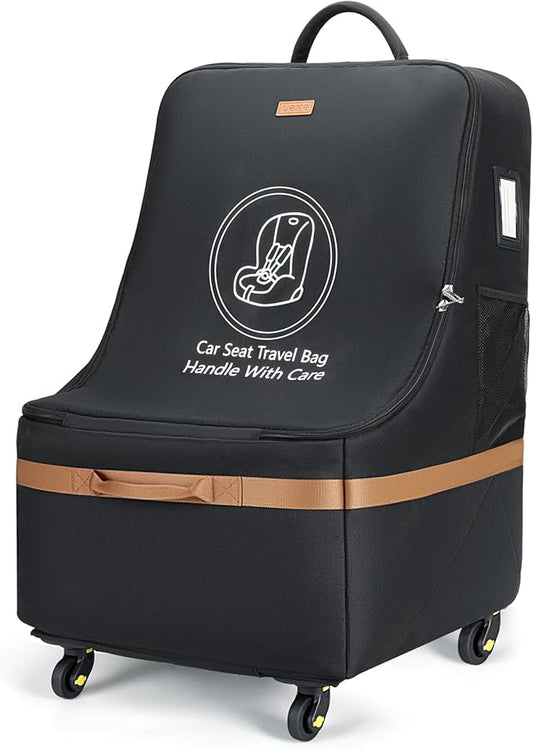 Car Seat Travel Bag for Airplane with Wheels, 4 Spinner Wheels, 900D Heavy Duty Padded Carseat Travel Bag, Ergonomic Backpack with Waist Support, Universal Fit for Convertible Infant Seats