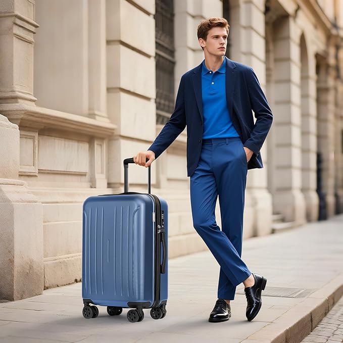 KYME Suitcase Hardshell With Double Spinner Wheels, PC+ABS TSA Lock Travel Luggage (Royalblue, 2Pcs Set(20"/24"))