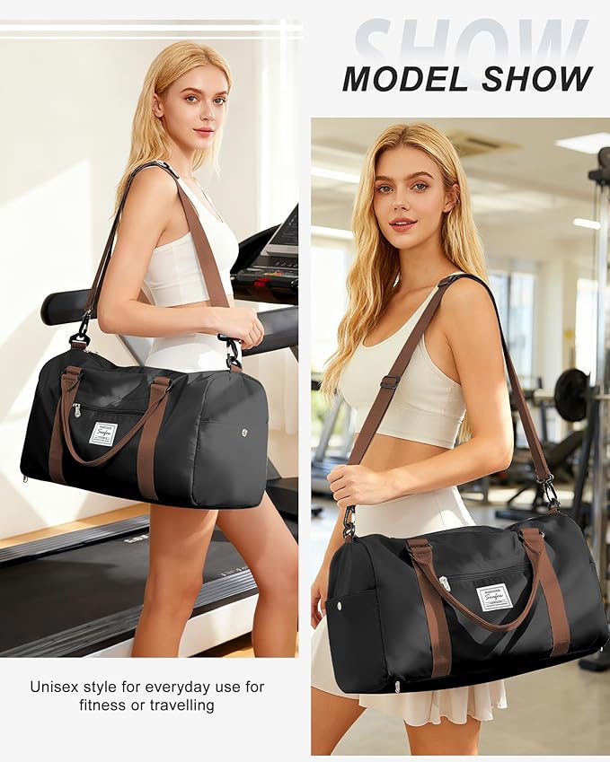 Gym Bag Womens Mens with Shoes Compartment and Wet Pocket Travel Duffel Bag for Women for Plane Sport Gym Tote Bags with Toiletry Bag Waterproof Weekend Overnight Carry on Bag Hospital Holdalls