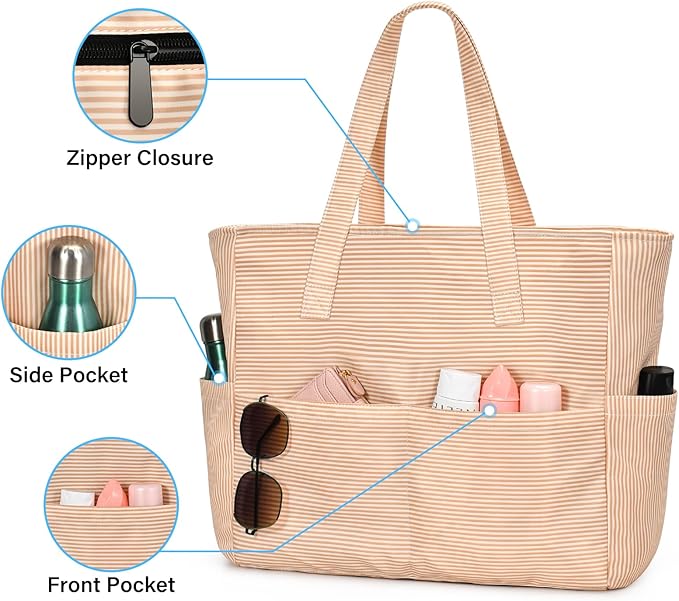 oscaurt Beach Bags for Women Large Waterproof Sandproof Beach Tote Swim Pool Bag with Zipper for Travel Vacation Essentials