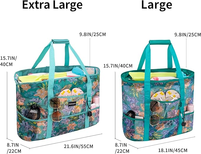 KABAQOO Mesh Beach Bag, Extra Large Beach Bags with 9 Pockets & Zipper Waterproof Lightweight Beach Tote for Beach/Pool Trip | Extra Large, 9 Pockets, Zipper, Waterproof, Lightweight, Beach/Pool Trip
