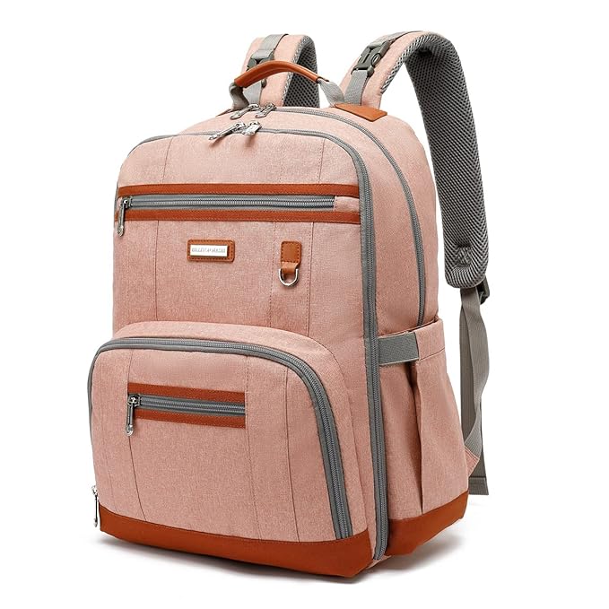 Diaper Bag Backpack, Large Baby Nappy Bags with Portable Changing Pad for Boys and GirlsMultifunction Travel Baby Bag for Moms Dads, Shower Gifts Waterproof and Stylish，Deep Powder