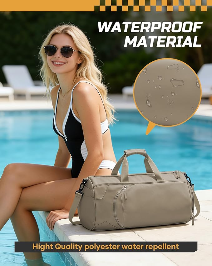 Gym Bag for Women And Mens with Shoe Compartment, Large Duffle Bag with Wet Pocket Carry-on Gym Duffle Bag for Travel and Sports Weekender Overnight Workout Bag Brown
