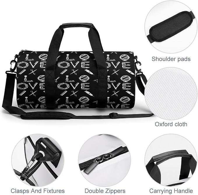 Basketball Football Weekender Bag Dance Sports Gymnastics Bag Lightweight Travel Sports Bags (Hairdresser Hairstylist Love Barber Tool)
