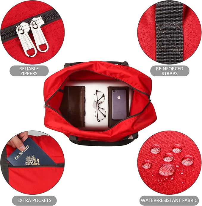 F.FETIVIN Personal item travel bag 17.7x12.6x6.3 for Spirit Airlines Lightweight carry on duffle bag water resistant for Gym,Sports,Vacation(Red)
