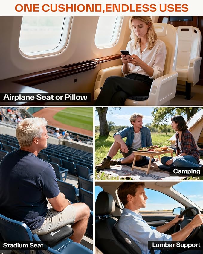Sportneer Stadium Seat Cushion: Self-Inflating 2" High Rebound Foam Seat Pad for Airplane Travel Stadiums Bleachers Camping Hiking, 0.48lbs, Lightweight and Portable