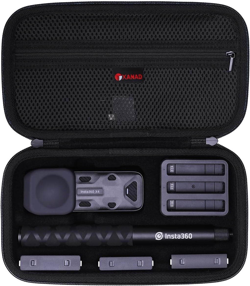 XANAD Hard Case for Insta360 X5/X4/X3/X2 Waterproof 8K 360 Action Camera,114CM Selfie Stick- Storage Carrying Bag(Black)