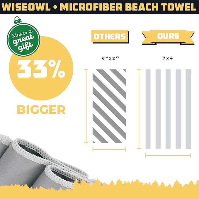 Wise Owl Outfitters Microfiber Beach Towel (7x4 ft) – Extra Large, Quick Dry, Lightweight and Sand Free for Adults at The Beach, Pool, Gym, Yoga, or for Travel and Outdoor Use
