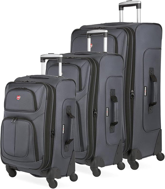 SWISSGEAR Sion Softside Expandable Spinner Luggage Durable Lightweight Travel Suitcase, Dark Grey, 3-Piece Set (21/25/29)