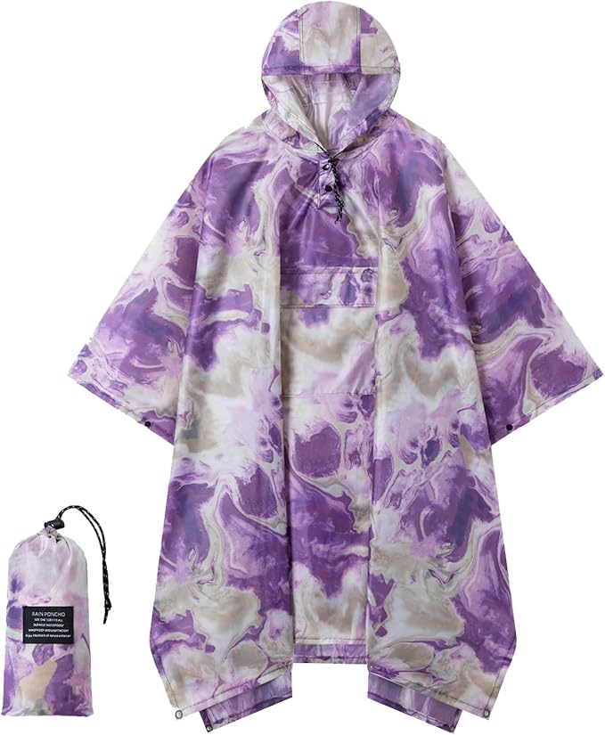 Hooded Rain Poncho for Adults - Waterproof Rain Coat and Lightweight Jacket 3-in-1 Multi-Function with Pockets