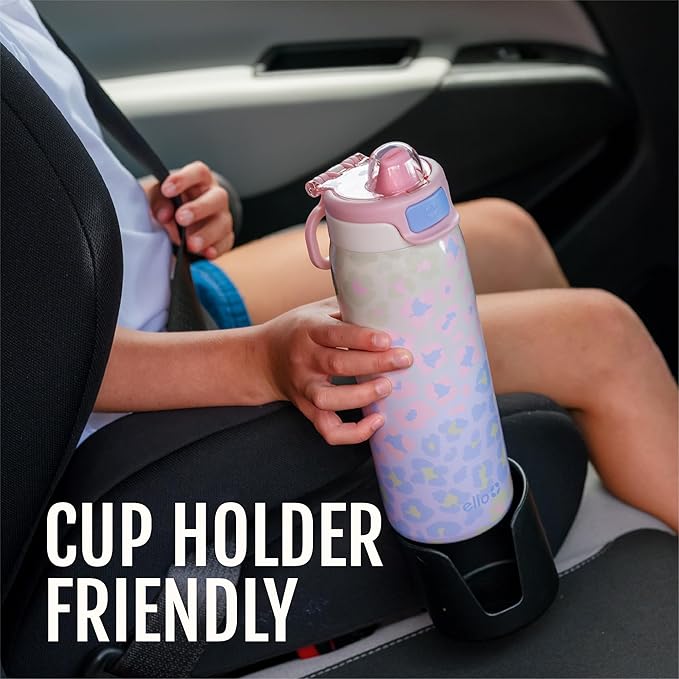 Ello Pop & Fill 18oz Stainless Steel Kids Water Bottle with Quick Fill Lid | Vacuum Insulated BPA Free Bottle with Leak Proof Straw and Chug Lid, Dishwasher Safe, Gift For Kids Teens, Strawberries