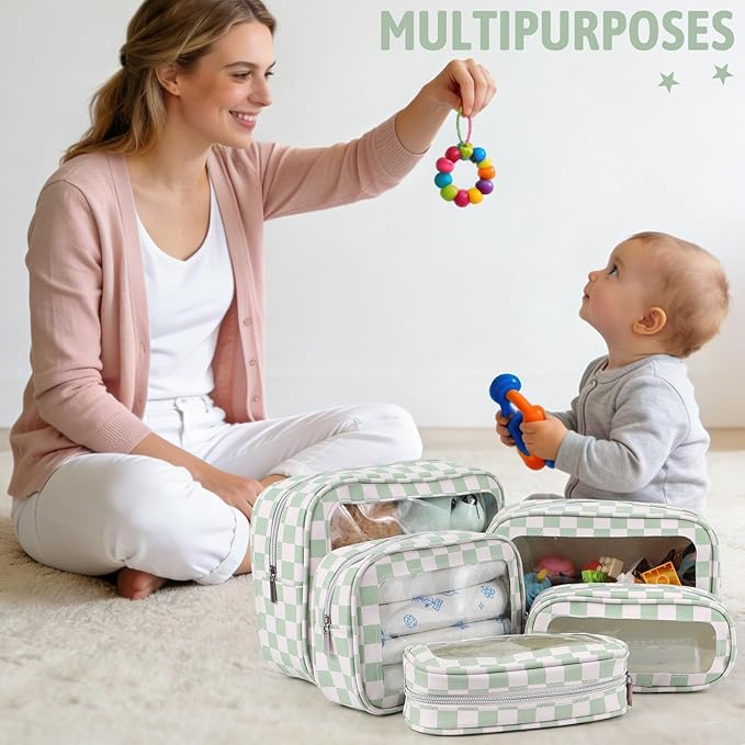 5PCS Diaper Bag Organizer Pouch Set,TSA Approved Toiletry Bag, Waterproof TPU Makeup Bag Set, Travel Organizer Bags for Women and Kids