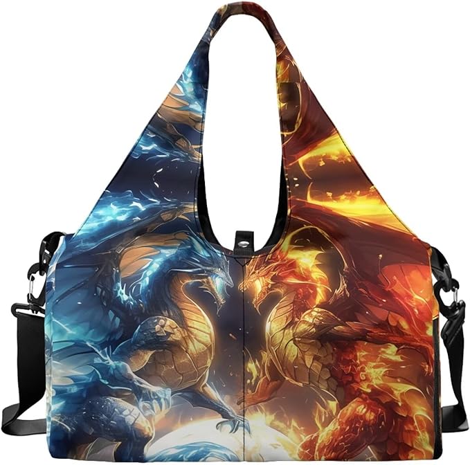 Novelty Sports Duffle Bag for Men Fire Dragon Gym Bag with Shoe Compartment Waterproof Large Capacity Sport Tote Bag with Adjustable Shoulder Strap Zipper Pockets,Yoga Mat Holder Bag