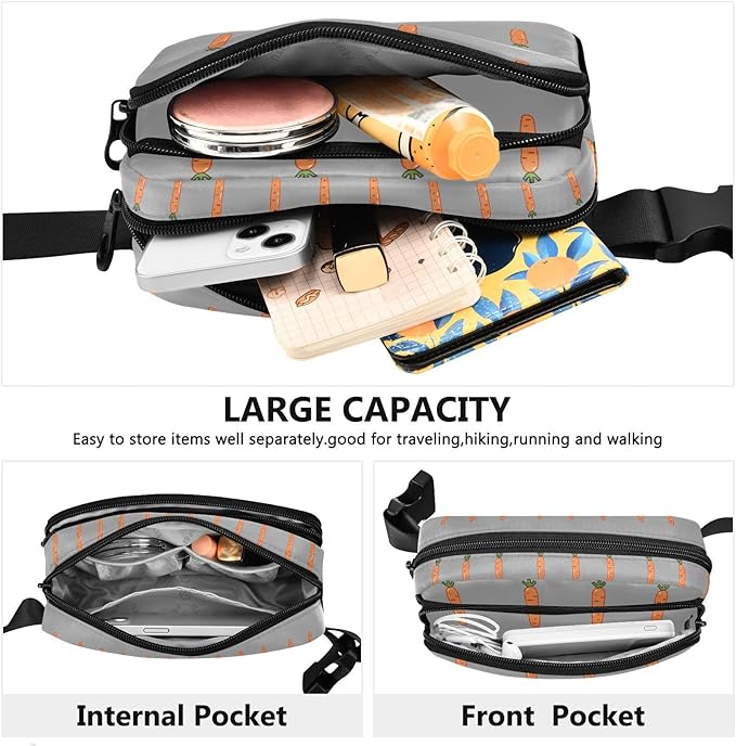 Kawaii Carrots Fanny Pack for Women Men Water Resistant Fashion Waist Packs with Adjustable Strap Belt Bag for Travel Workout Jogging Hiking 21219051
