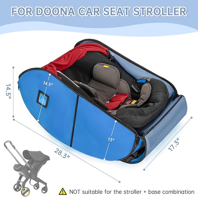 Padded Car Seat Travel Bag Compatible with Doona, Infant Car Seat Travel Bag, Foldable Car Seat Stroller Gate Check Bag for Airplane (Sky Blue)