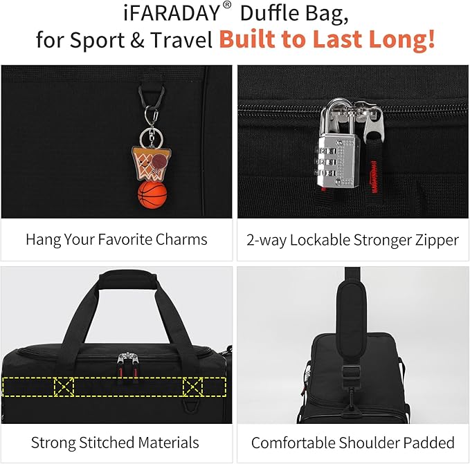 iFARADAY 40L Gym Bag for Men - 20 inch Sport Duffle Bag with Side Pocket, Two-Tone Design for Basketball, Football, Workout - Camo