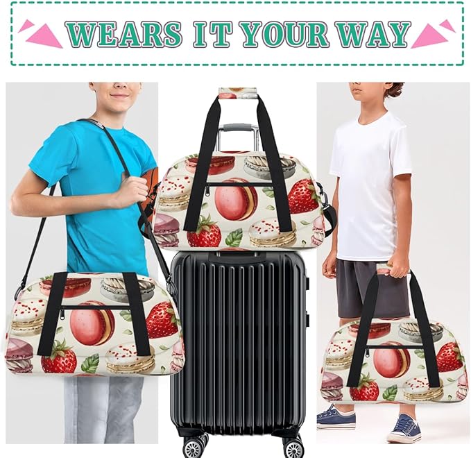 Strawberry Dessert Kids-Duffel-Bags Gymnastics Dance Bag Carry-On Overnight Travel Gym Lightweight Dance Sports Bags For Girls Boys Kids，
