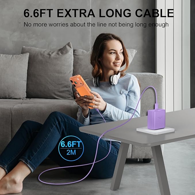 Phone 17 16 Pro Max Charger Fast Charging, 45W USB C Phone 17 16 Super Fast Charger Block with 6.6ft Long Type C Charging Cable Cord for i.Phone 17 Pro Max/17 Pro/17 Air/17/16/16Pro/16 ProMax-Purple