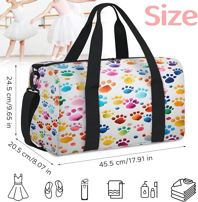 Colorful Pawprint Design Travel Duffle Bag for Women Men, Overnight Weekender Bag, Carry on Tote for Sport Gym