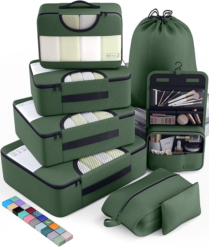 Veken 8 Set Packing Cubes for Travel Essentials, Suitcase Organizer Bags in 4 Sizes, Carry-On Luggage Accessories with Large Laundry & Hanging Toiletry Bag, Must-Have for Airplane, Road Trip & Camping