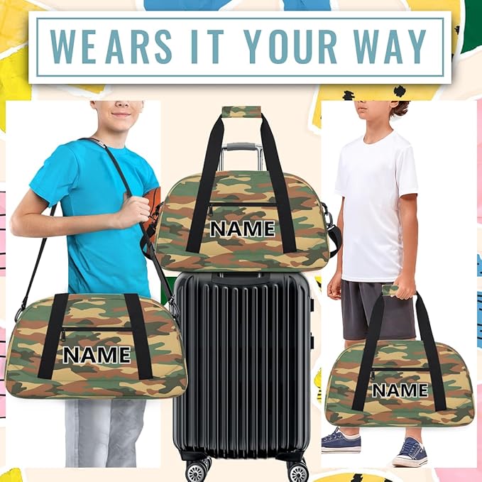 Camouflage Mini Gym Bag 18 inch for Women Men Waterproof Custom Green Camouflage Travel Duffel Bag Carry On Overnight Tote Nurse Bag for Work Fitness Hiking