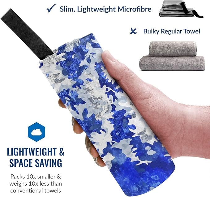Blue And White Camouflage Sand Free Beach Towel – 27.5"X55" Quick Dry Microfiber Beach Towels For Travel, Swimming, Pool, And Camping, Absorbent And Compact Beach Essential For Women, And Men