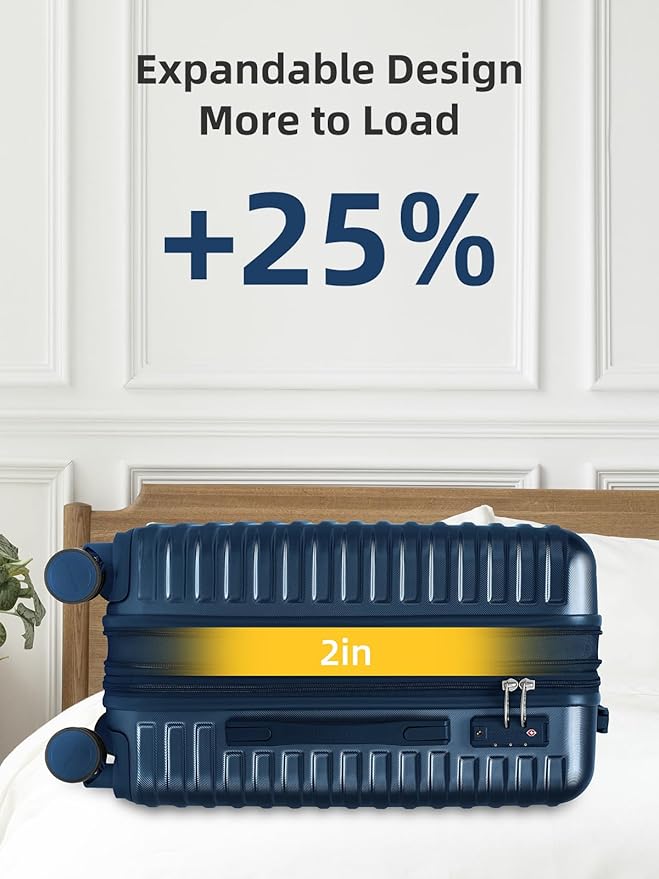 LARVENDER Carry on Luggage 22x14x9 Airline Approved, 20 Inch Hardside Suitcase with Wheels TSA Lock, PC+ABS Lightweight Carry on Suitcases for Women and Men, Dark Blue