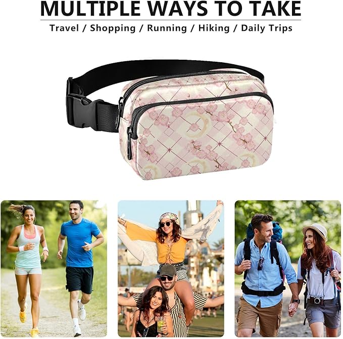 Kawaii Cherry Blossoms Moons Fanny Pack for Women Men Water Resistant Fashion Waist Packs with Adjustable Strap Belt Bag for Travel Workout Jogging Hiking 21219112
