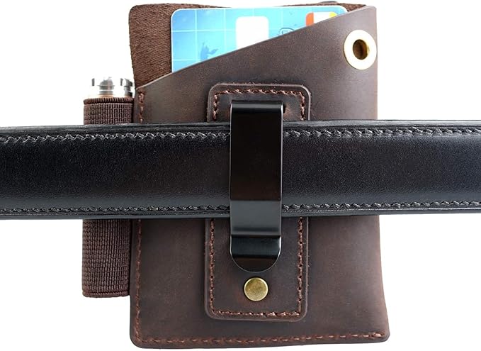VIPERADE PJ12 Leather EDC Pocket Organizer for Belt, Multitool and Flashlight Holster, Leather EDC Holster with Pen Loop, EDC Leather Knife Sheath with Belt Clip