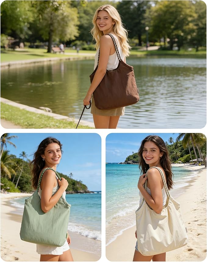 BAGSMART Beach Bags for Women, Beach Tote Bag Beach Bag with Zipper Travel Tote Bag for Women Sandproof Swim Pool Bag | Packable Beach Bag, Beach Essentials, for Travel, Gym, 12.5L Medium Tote, Lightweight, Water-resistant