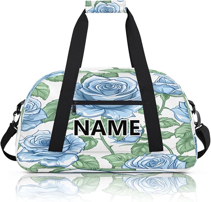 Blue Rose Mini Gym Bag 18 inch for Women Men Waterproof Custom Rose Flower Travel Duffel Bag Carry On Overnight Tote Nurse Bag for Work Fitness Hiking